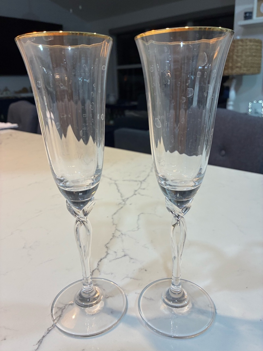 ONEIDA Gold-Rimmed Clear Crystal Champagne Flutes - Set of 2